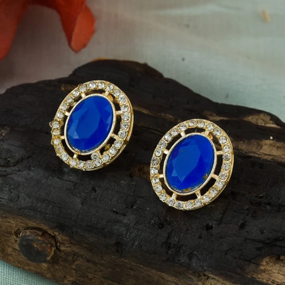 Mahavir Gold Plated Crystal Stone Stud Earrings