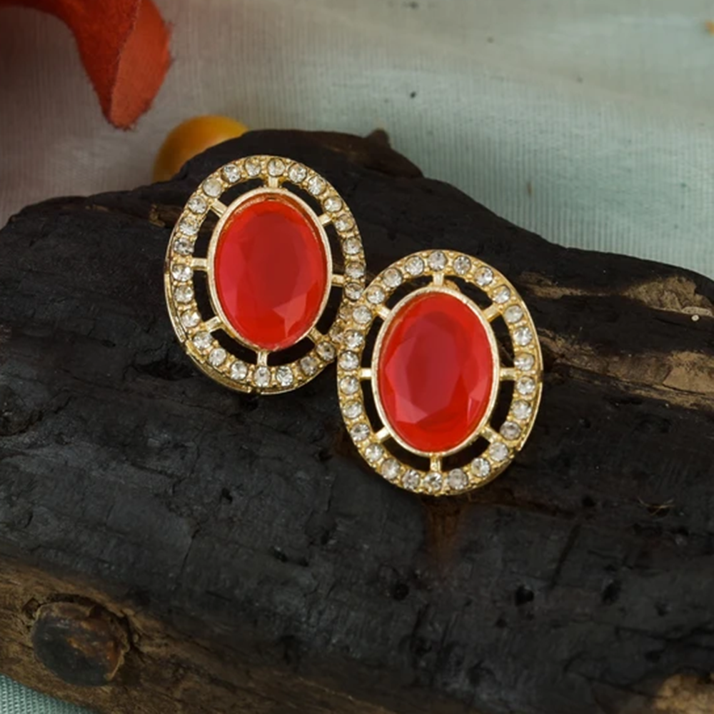 Mahavir Gold Plated Crystal Stone Stud Earrings