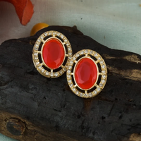 Mahavir Gold Plated Crystal Stone Stud Earrings