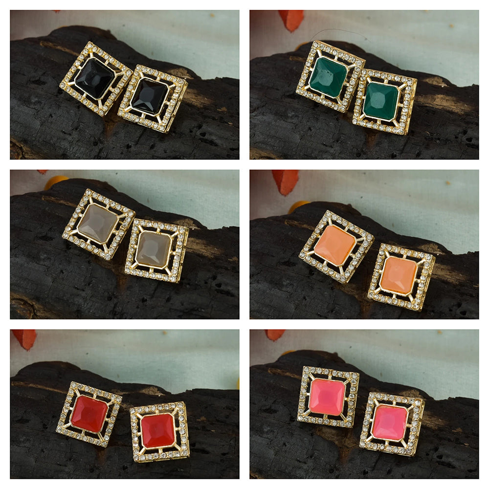 Mahavir Gold Plated Crystal Stone Stud Earrings Combo