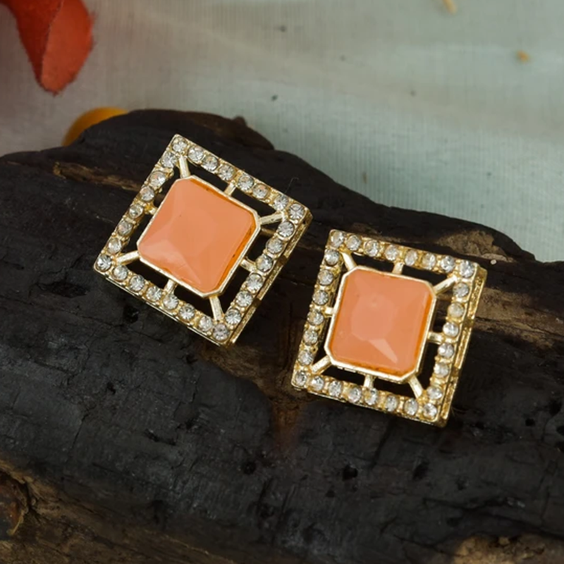 Mahavir Gold Plated Crystal Stone Stud Earrings