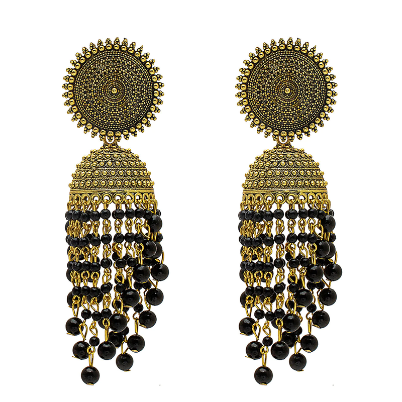 Mahavir Gold Plated Beads Jhumki Earrings