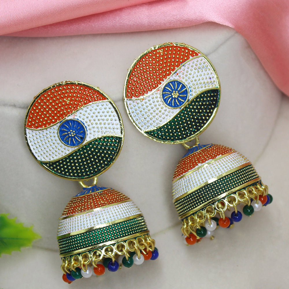 Mahavir Gold Plated Tiranga Jhumki Earrings