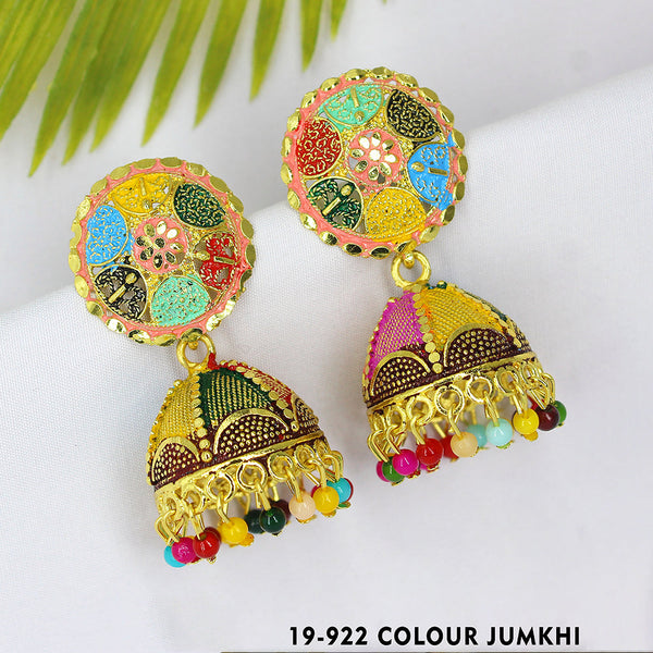 Mahavir Gold Plated Meenkari & Beads Jhumki Earrings