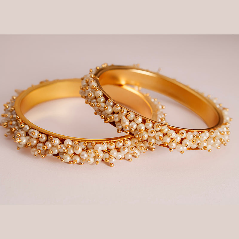 SOB Set of Two Pearl Gold-Platted Alloy Bangle Set