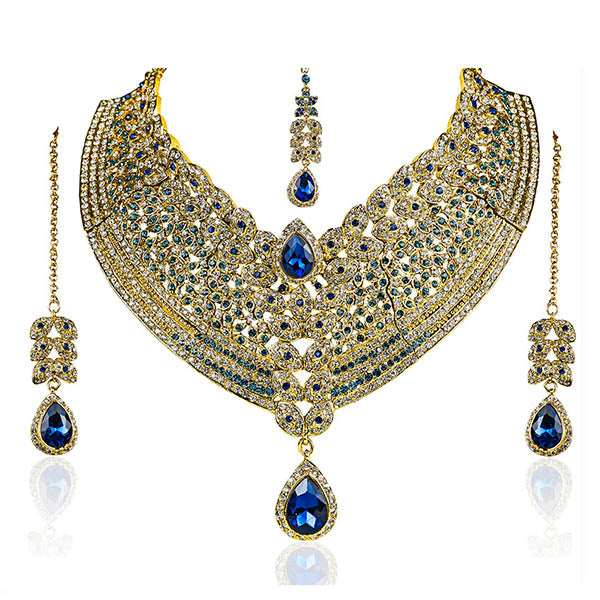 Mithya Gold Plated Stone Necklace Set with Maang Tikka