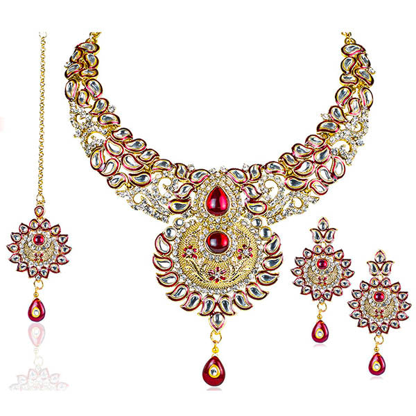 Mithya Kundan Meenakari Necklace Set with Maang Tikka - 2000107