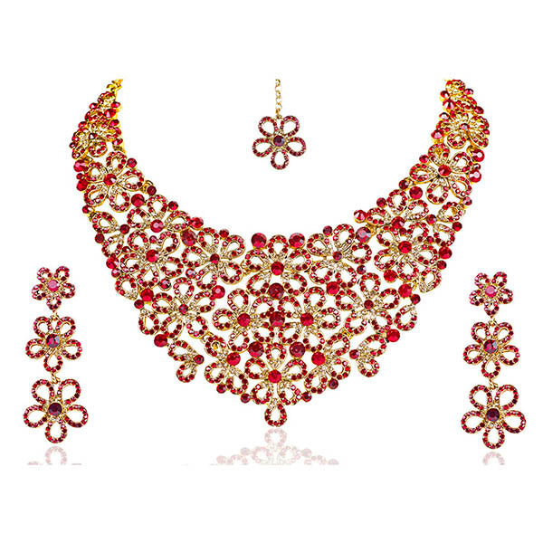 Mithya Gold Plated Stone Necklace Set with Maang Tikka - 2000116