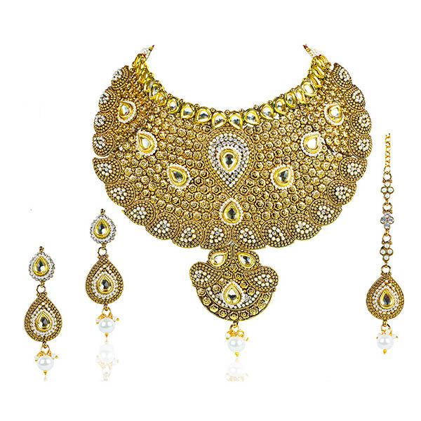 Mithya Gold Plated Kundan Necklace Set with Maang Tikka - 2000119