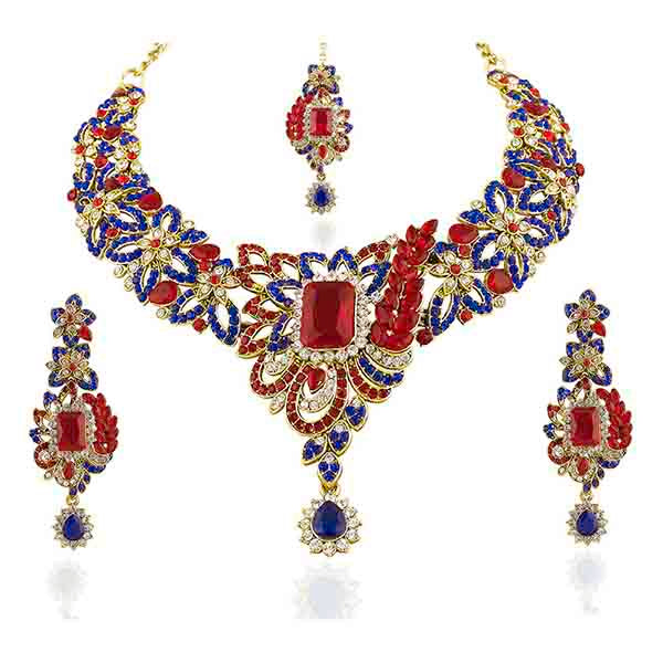 Vivaah Austrian Stone Gold Plated Necklace Set With Maang Tikka