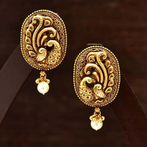 Varso  Gold Polish Brass Alloy  Pearl Fitting Dangler Earrings - 201297
