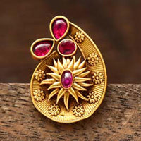 Varso Kempu Gold Polish Brass Alloy  Fitting Adjustable  Ring - 20142