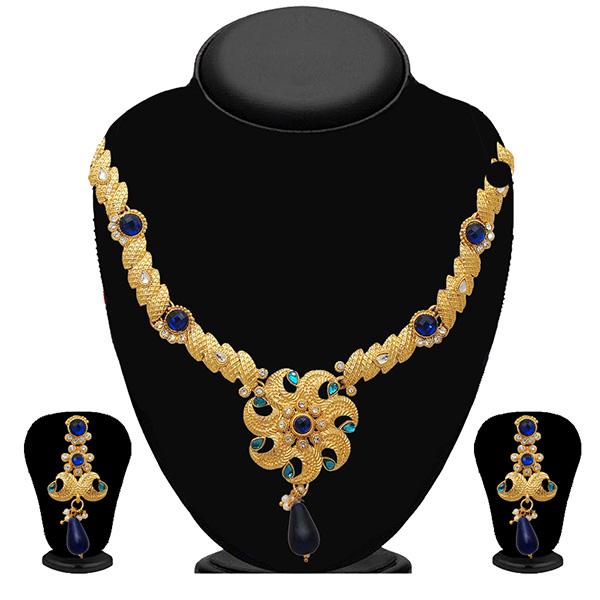 Kriaa Gold Plated Blue Austrian Stone Necklace Set - 2100106