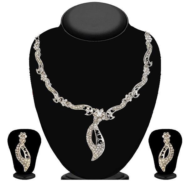 Kriaa Silver Plated White Austrian Stone Necklace Set - 2100204