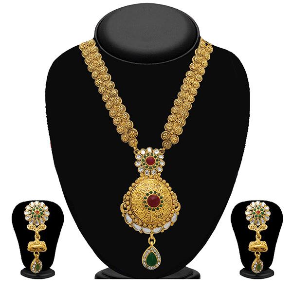 Kriaa Maroon And Green Austrian Stone Necklace Set - 2100305