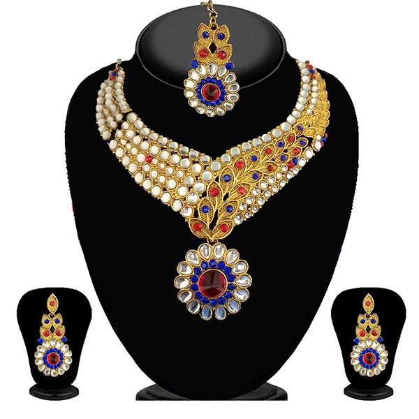 Kriaa Pink Stone Necklace Set With Maang Tikka
