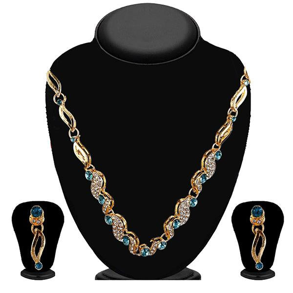 Kriaa Gold Plated  Blue Austrian Stone Necklace Set - 2100406