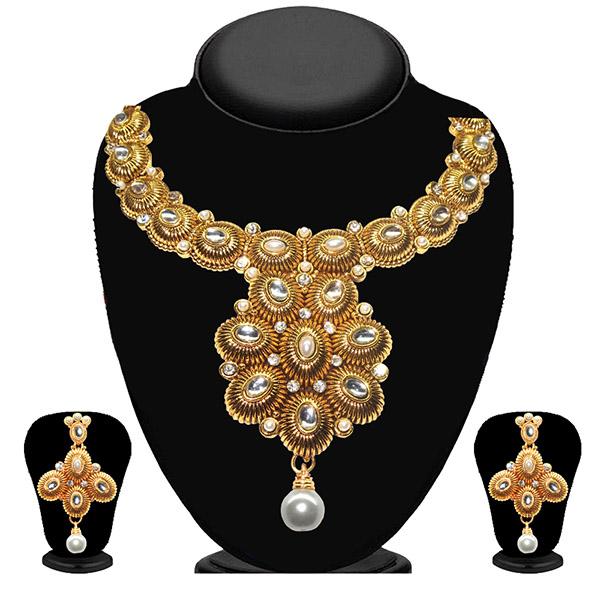 Kriaa White Stone And Kundan Necklace Set