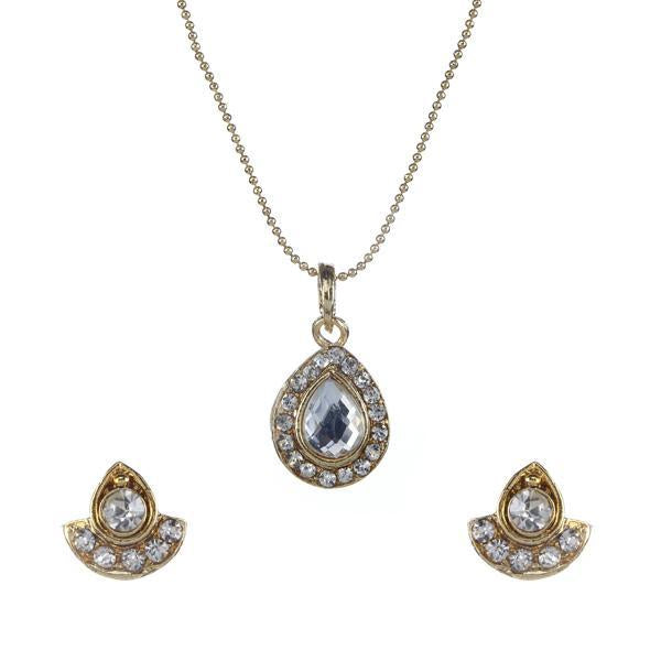 Kriaa Gold Plated White Austrian Stone Pendant Set  - 2100809