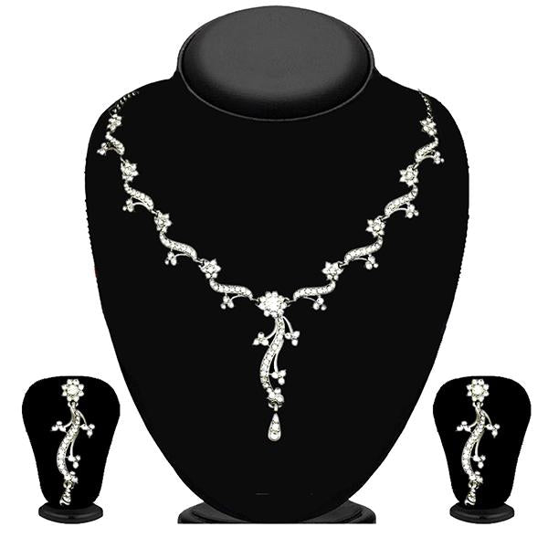 Kriaa Silver Plated White Austrian Stone Necklace Set - 2100903