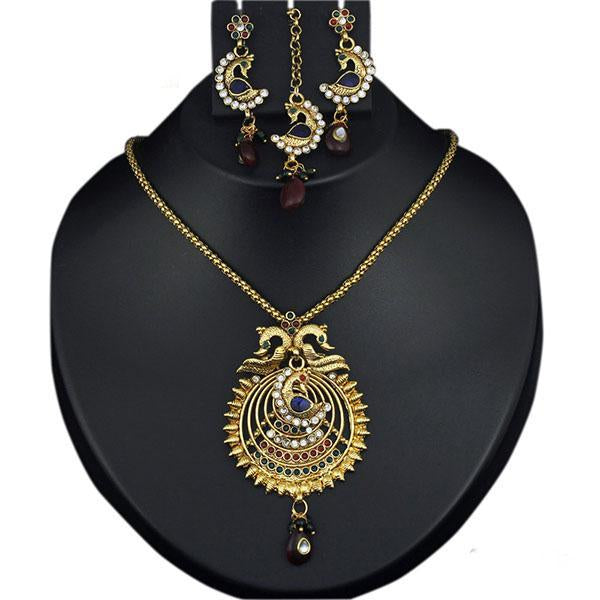 Kriaa Austrian Stone Peacock Necklace Set With Mang Tikka - 2100906