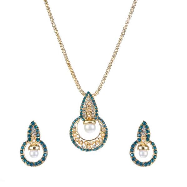 Kriaa Gold Plated Blue Austrian Stone Pendant Set - 2101105