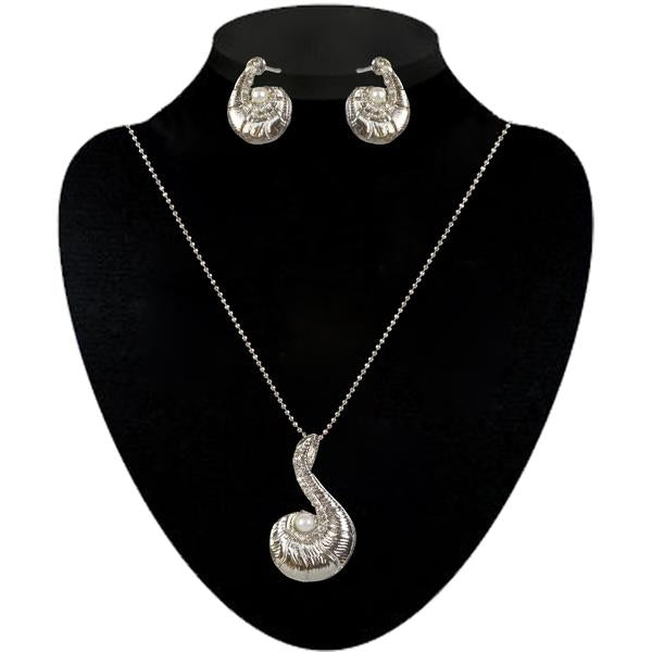 Kriaa Silver Plated White Austrian Stone Pendant Set - 2101106