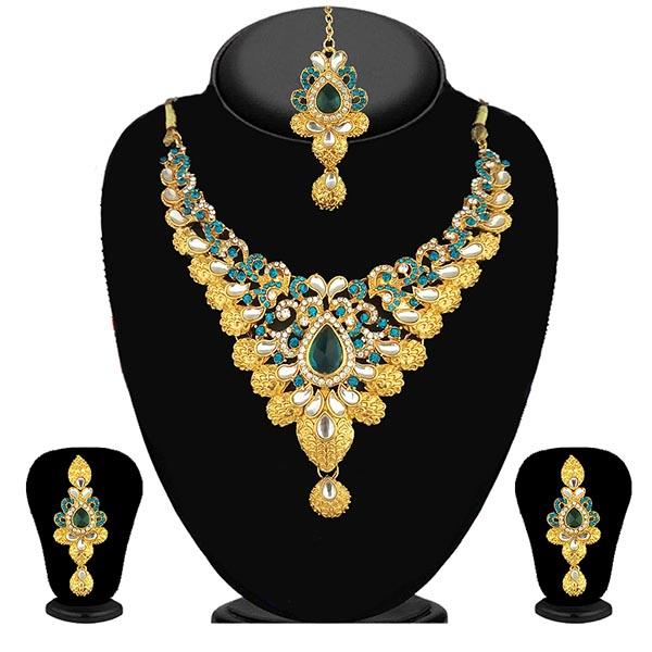 Kriaa Blue Stone Necklace Set With Maang Tikka