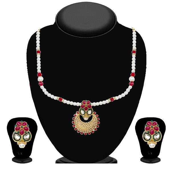 Kriaa Maroon Pota Stone And Pearl Necklace Set