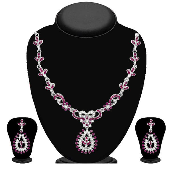 Kriaa Purple And White Stone Necklace Set - 2101303