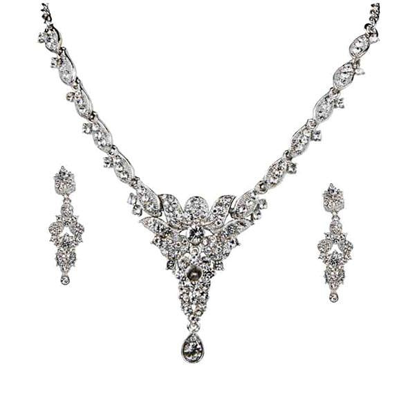 Kriaa Silver Plated White Austrian Stone Necklace Set - 2101505