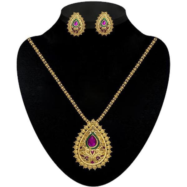 Kriaa Gold Plated Purple Austrian Stone Pendant Set - 2101508