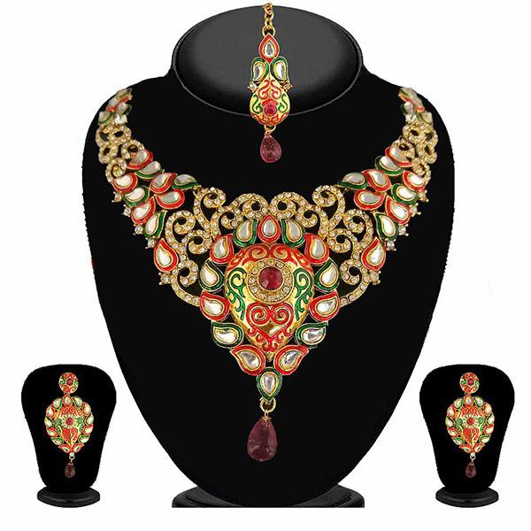 Kriaa Multicolor Stone Necklace Set With Maang Tikka
