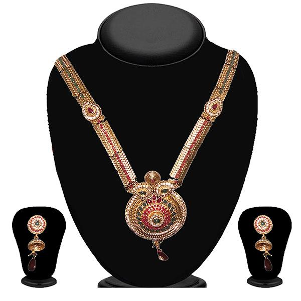 Kriaa Maroon And Green Pota Stone Necklace Set - 2101801