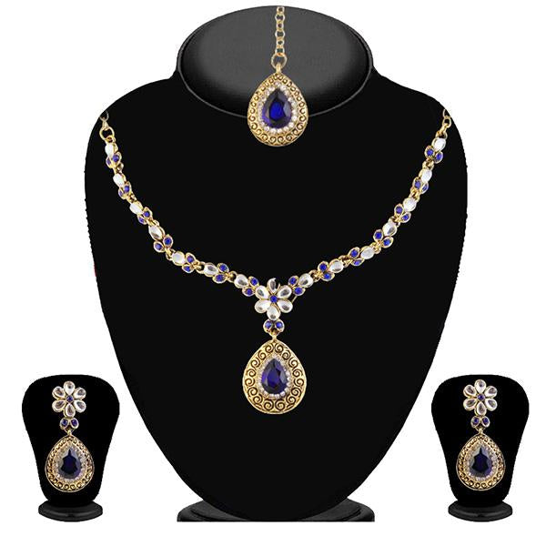 Kriaa Blue Stone Necklace Set With Maang Tikka - 2101803