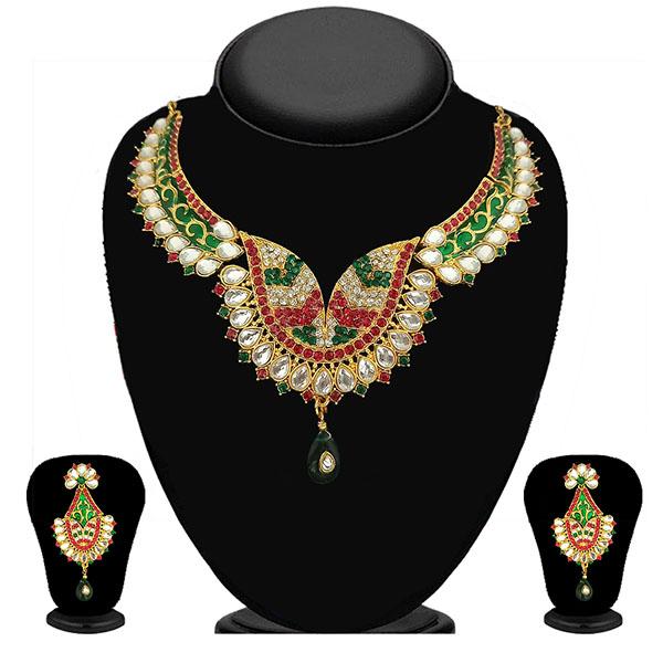 Kriaa Maroon And Green Stone And Kundan Necklace Set