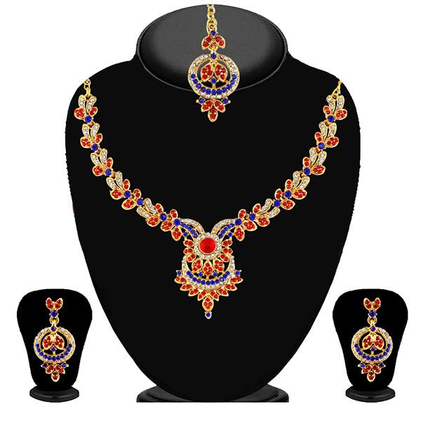 Kriaa Blue Austrian Stone Gold Plated Necklace Set - 2101809