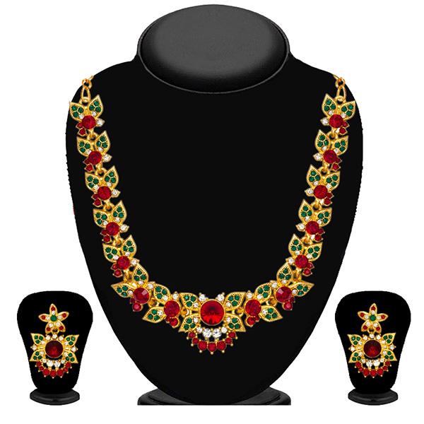 Kriaa Green And Red Austrian Stone Necklace Set