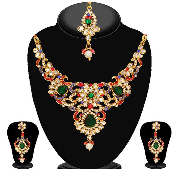 Kriaa Multicolor Stone Kundan Necklace Set With Maang Tikka