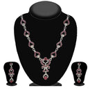 Kriaa Zinc Alloy Silver Plated Pink Stone Necklace Set - 2102401