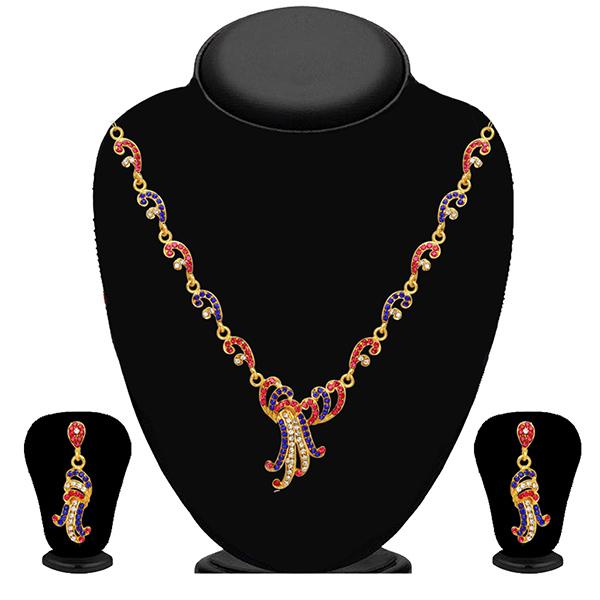 Kriaa Pink And Blue Stone Necklace Set