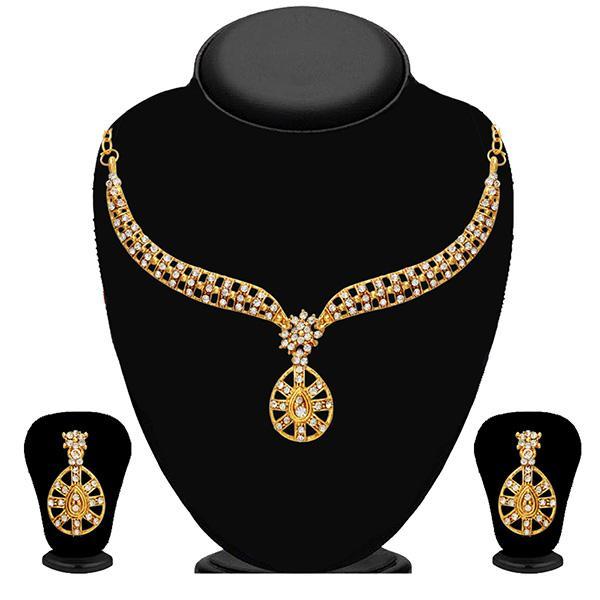 Kriaa Gold Plated White Austrian Stone Necklace Set - 2102405