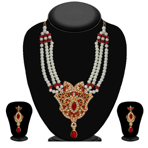 Kriaa Gold Plated Maroon Stone Necklace Set