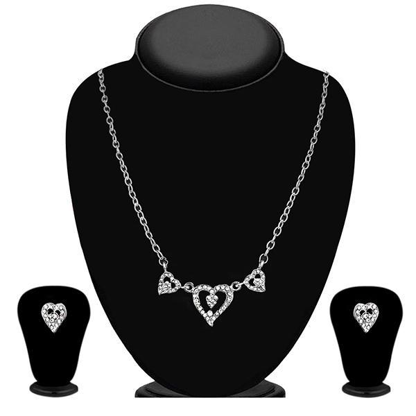 Kriaa Silver Plated White Austrian Stone Necklace Set - 2102907