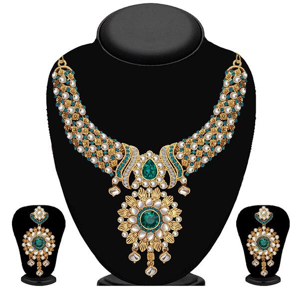 Kriaa Blue Stone And Kundan Necklace Set