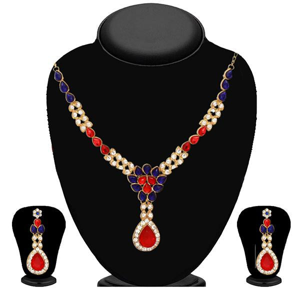 Kriaa Blue And Red Kundan Stone And Necklace Set