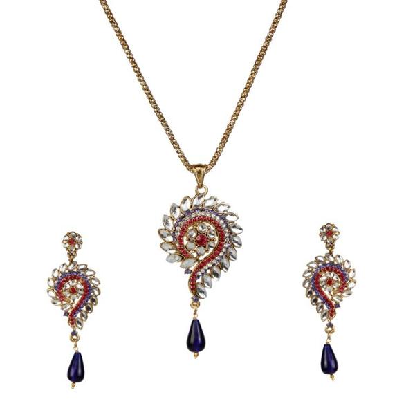 Kriaa Pink Austrian Stone And Kundan Pendant Set