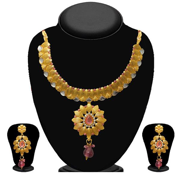 Kriaa Pink Stone Kundan Necklace Set