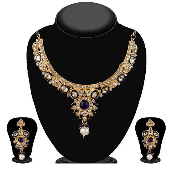 Kriaa Gold Plated White Austrian Stone Necklace Set - 2103603