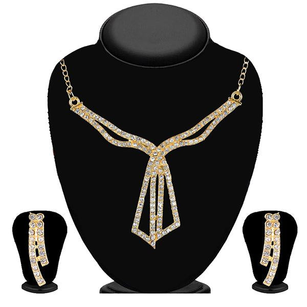 Kriaa Gold Plated White Austrian Stone Necklace Set - 2103804